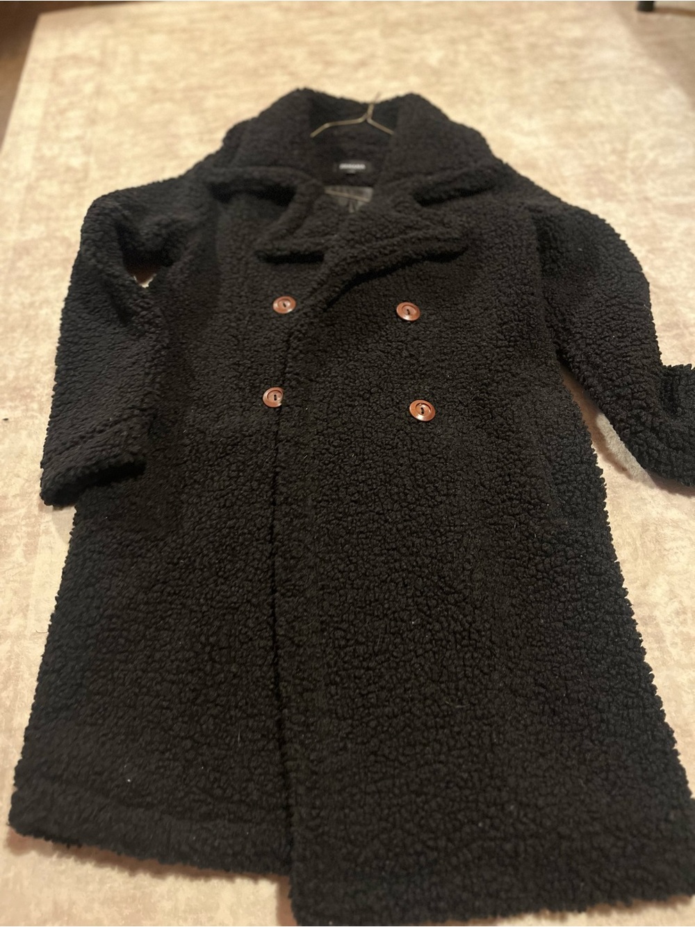 zenana.  Black Teddy Double-Breasted Coat